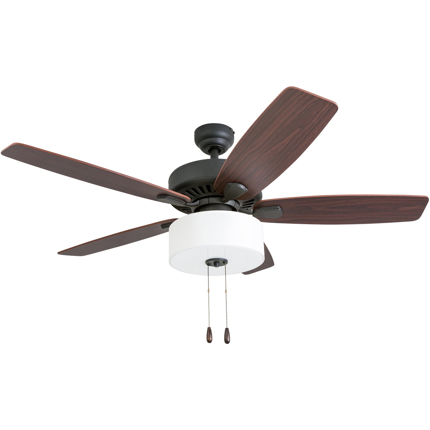 Prominence Home Greybrook, 52 Inch Farmhouse LED Ceiling Fan with Light, Pull Chain, Three Mounting Options, 5 Dual Finish Blades, Reversible Motor - 50583-01 (Bronze)