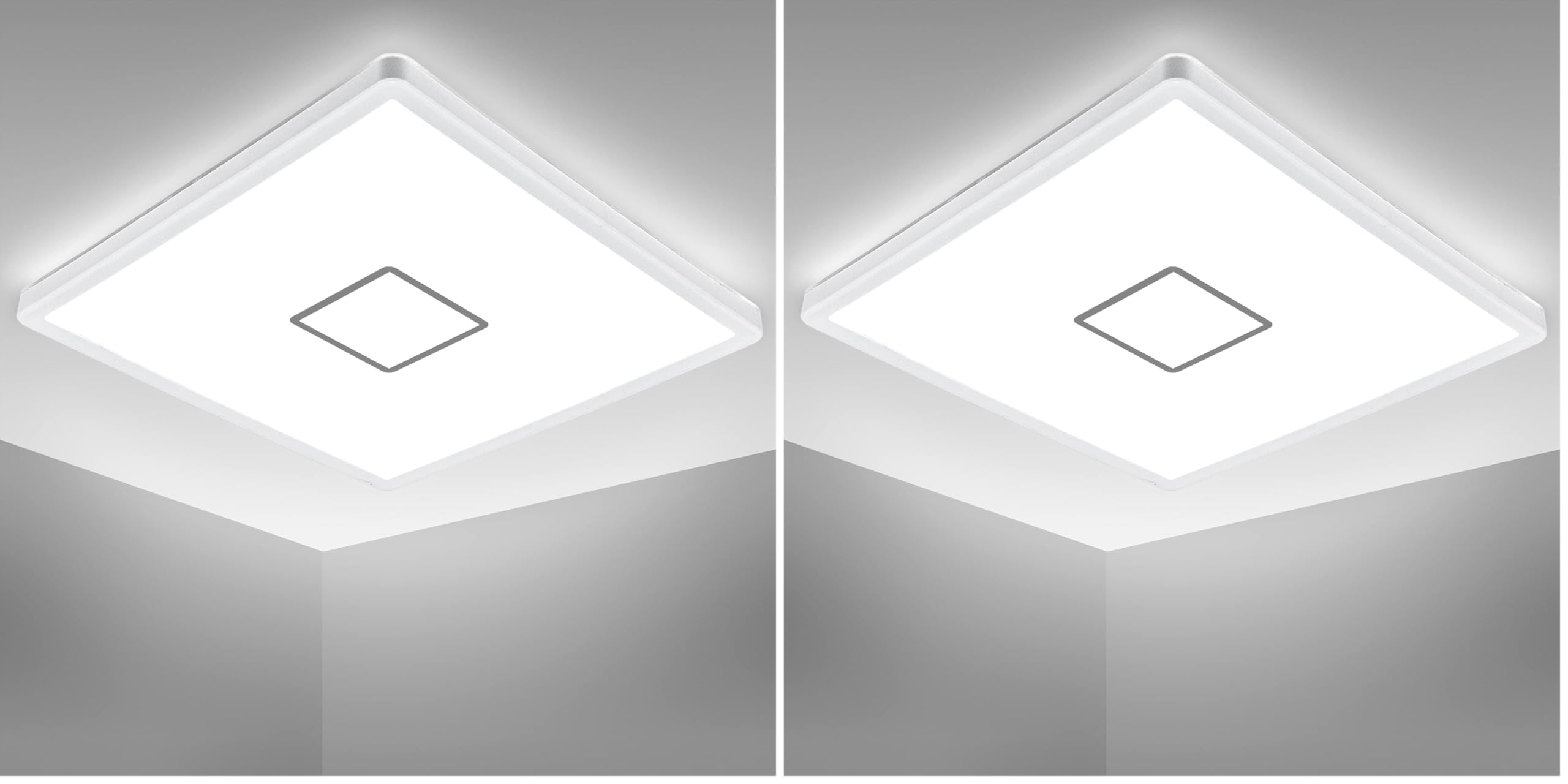 B.K.Licht plafonnier design carré, LED 18W, éclairage plafond ultra-plat: 28mm, applique modern blanc-argenté, 2400Lm, lumière blanche neutre 4.000K, 293x293mm (Lot de 2)