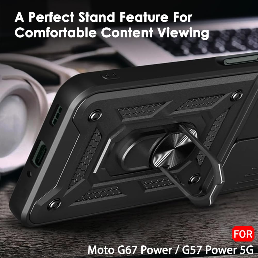 TheGiftKart Tough Armor Bumper Back Cover Case for Motorola Moto G67 Power / G57 Power 5G | Sliding Camera Cover, Kickstand & Ring Holder | 360 Degree Protection Back Cover Case (PC & TPU, Black) — Amazon image 5