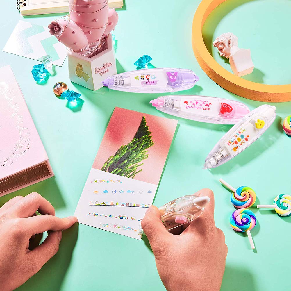 Stylos Correcteurs Décoratifs MZSM - 4 Motifs (nuages, Panda, Canard, Fraise), Ruban 4m, Pour Scrapbooking Et Papeterie - 7