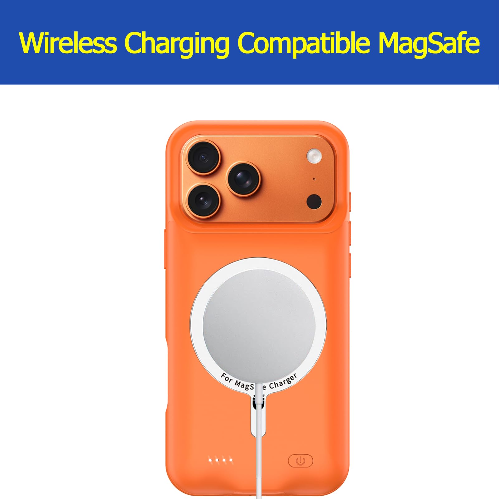 Custodia con batteria per iPhone 17 Pro Max, migliorata, 12000 mAh, custodia protettiva wireless portatile, compatibile con iPhone 17 Pro Max (6,9 pollici), con caricabatterie ricaricabile (arancione)