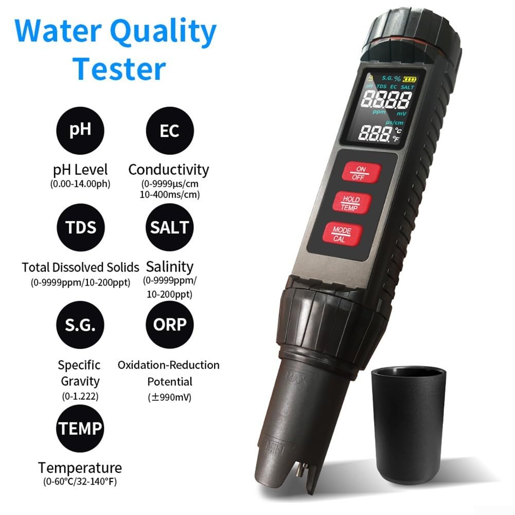 X71 Testeur d'eau multi-paramètres pour mesurer la température de salinité et la conductivité du pH ORP pour la maison, le laboratoire, la piscine et la culture hydroponique