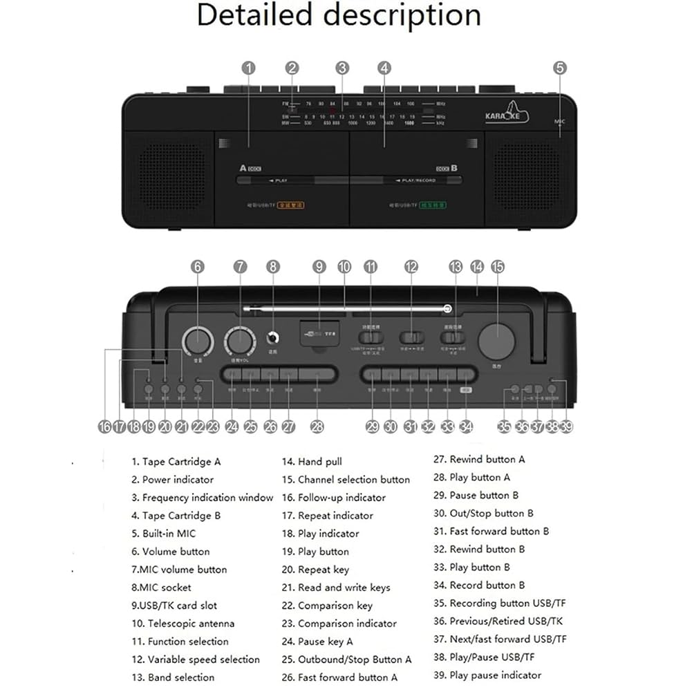 Podwójny magnetofon kasetowy w klasycznym stylu z radiem AM/FM - dysk MP3/U, nagrywanie/transkrypcja jednym kliknięciem - idealny dla miłośników muzyki i audio!
