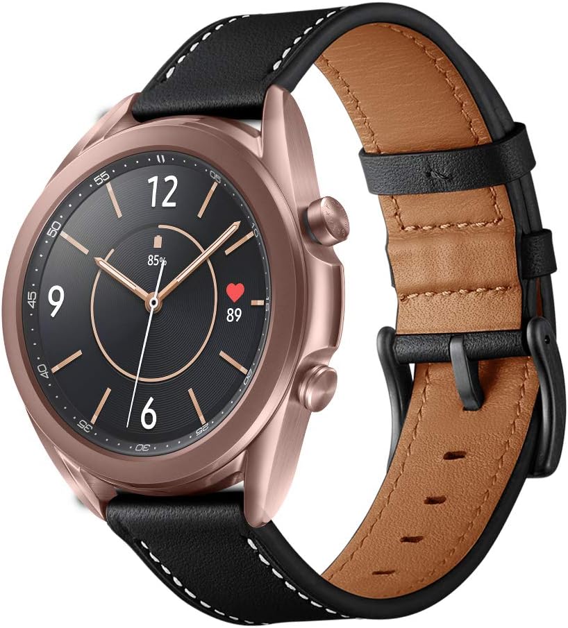 GOSETH Compatible with Samsung Galaxy Watch 3 41mm Band/Gear Sport/Galaxy Active 2 Bands, 20mm Leather Replacement Strap Compatible for Samsung Galaxy Watch 3 41mm/Gear Sport/Galaxy 42mm(DD-Black)