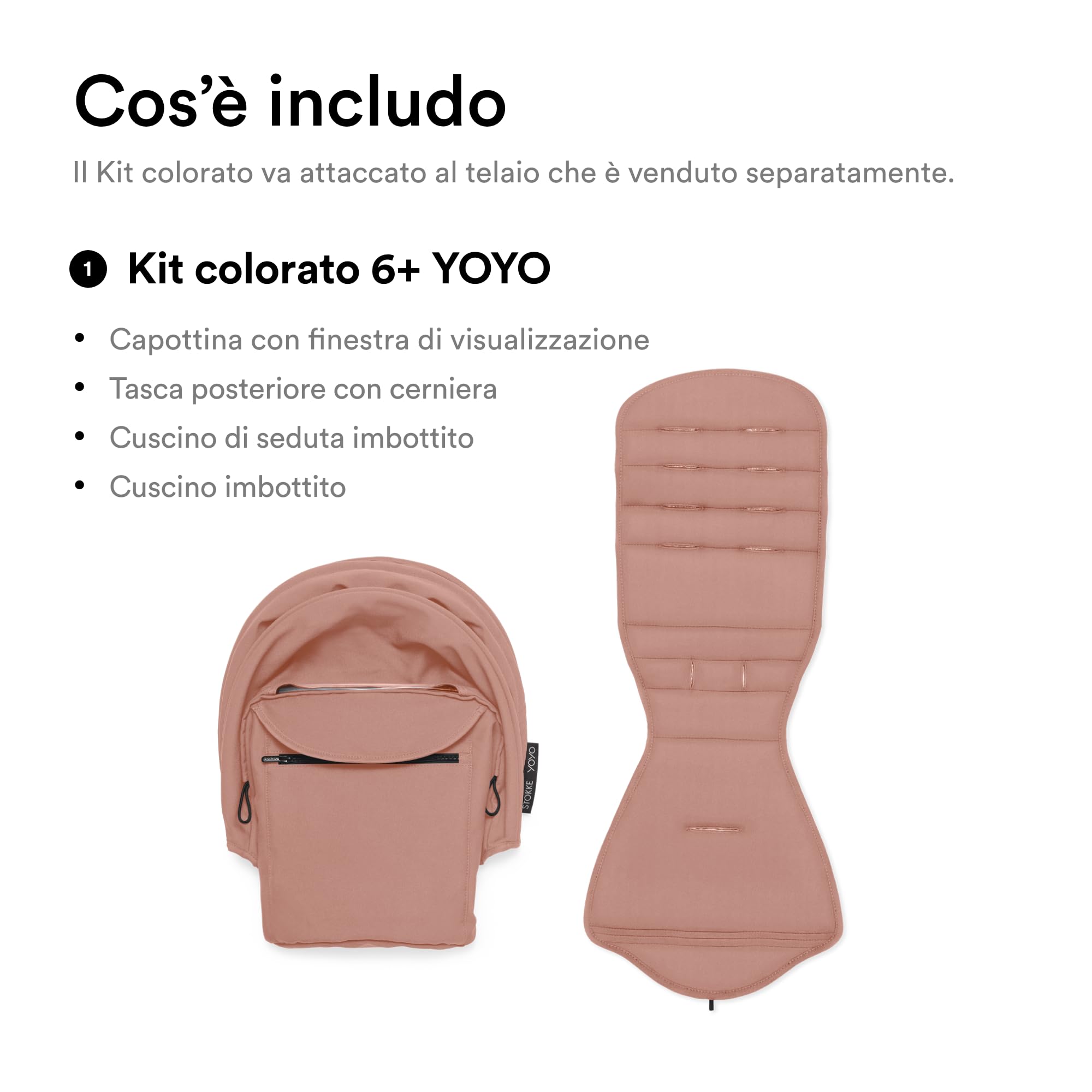 Stokke YOYO 6+ Color Pack, Ginger - Solo tessuti: cuscino per seduta, capottina estendibile e tasca posteriore con cerniera - Richiede telaio YOYO (venduto separatamente)