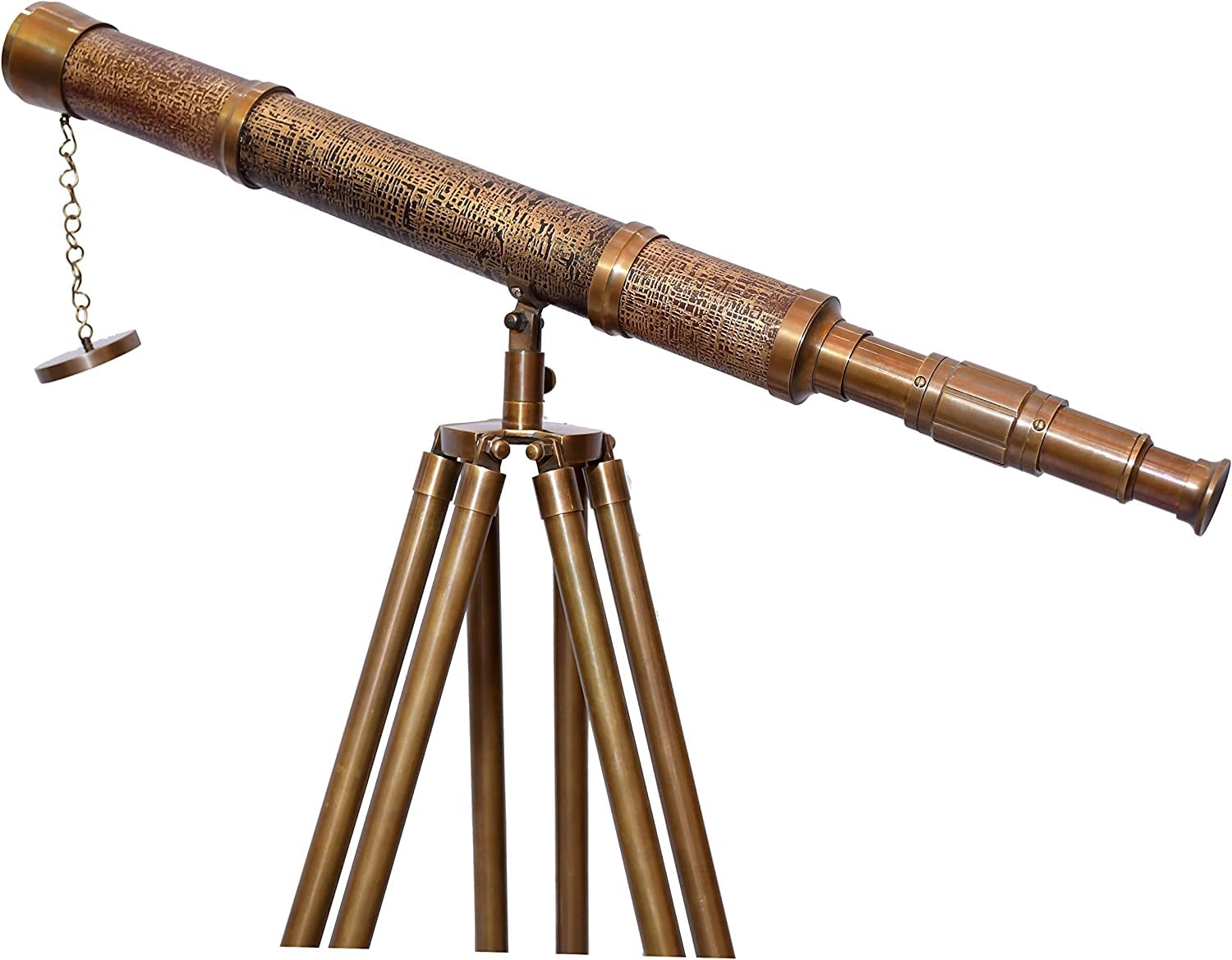 Nautical Ship Maritime Antique Brass Telescope Handmade Article Single Barrel Wooden/Brass Brown Adjustable Tripod Home & Office Decorative