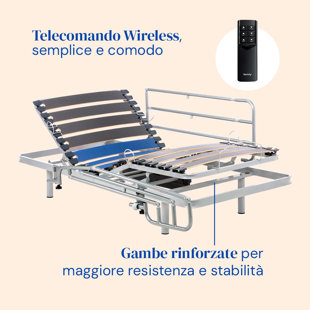 Geriafy – Letto elettrico regolabile con materasso Professional HR, Fodera impermeabile | Telecomando wireless (90x190 cm, Sponde letto)