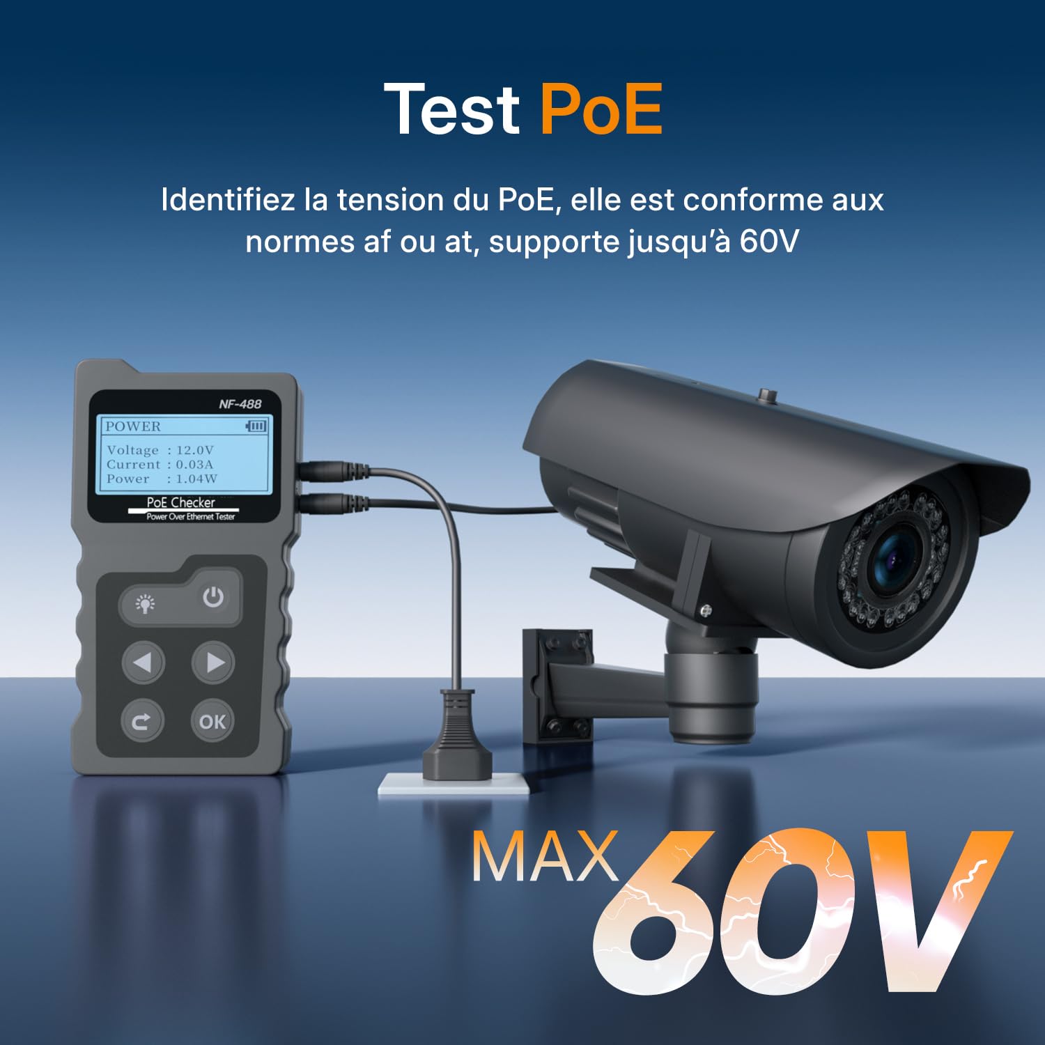 Mcbazel Testeur de Réseau RJ45 avec Testeur de Câble LCD, Testeur de Tension POE, Instrument de Mesure