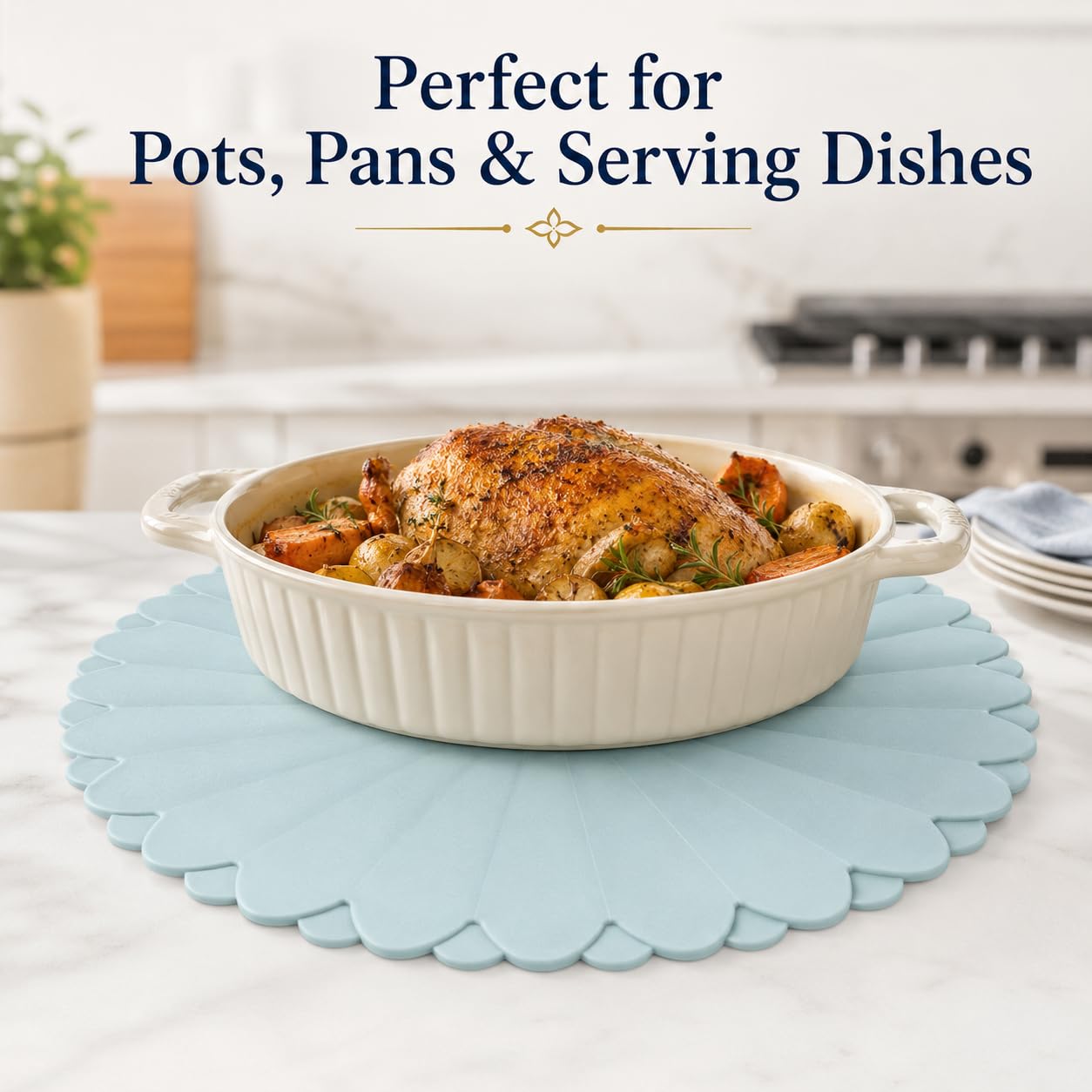 sous-Plats en Silicone Résistants à la Chaleur - Dessous de Plat Anti-Dérapant pour Cuisine et Table (Bleu mer Ciel, Diamètre: 30 cm / 11,81 Pouces (Environ))