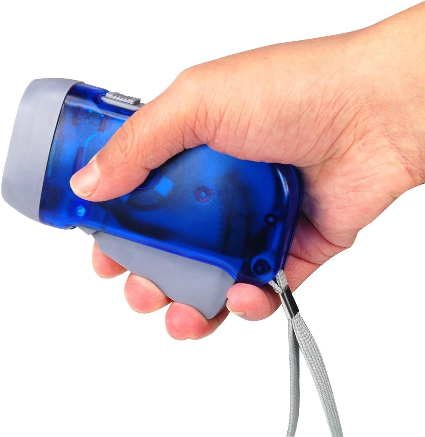 Hand pressing the flashlight handle