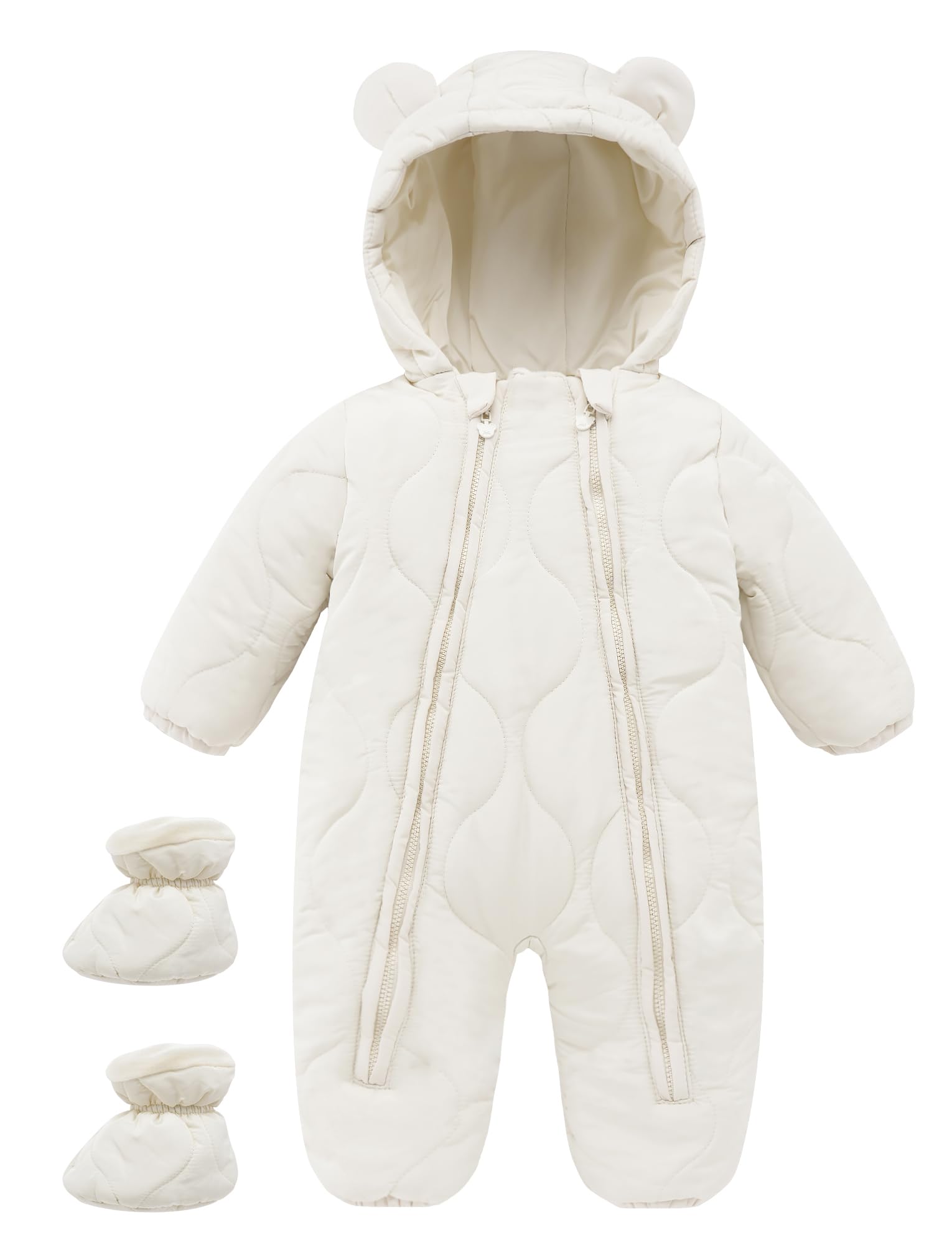 Maeau Combinaison de Neige Ski Bébé Nouveau Né Fleece Manteau à Capuche Bébé Garçon Fille Body Barboteuse Hiver 3-18 Mois Snowsuit avec Fermeture Éclair & Chaussures Grenouillère Chaud