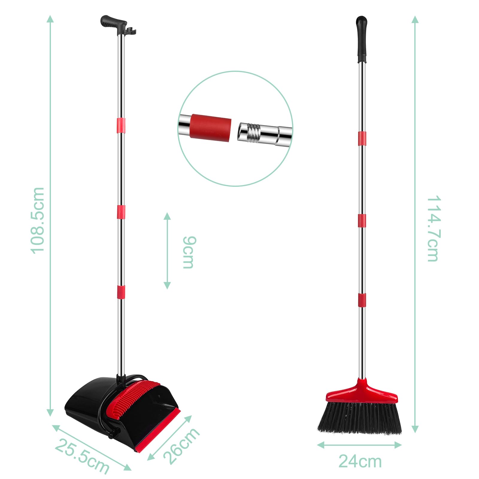 Set di scope e paletta, con pettine, spazzatrice verticale e paletta combo, set classico, paletta pieghevole, per tenda, casa, ufficio, lobby, terrazza