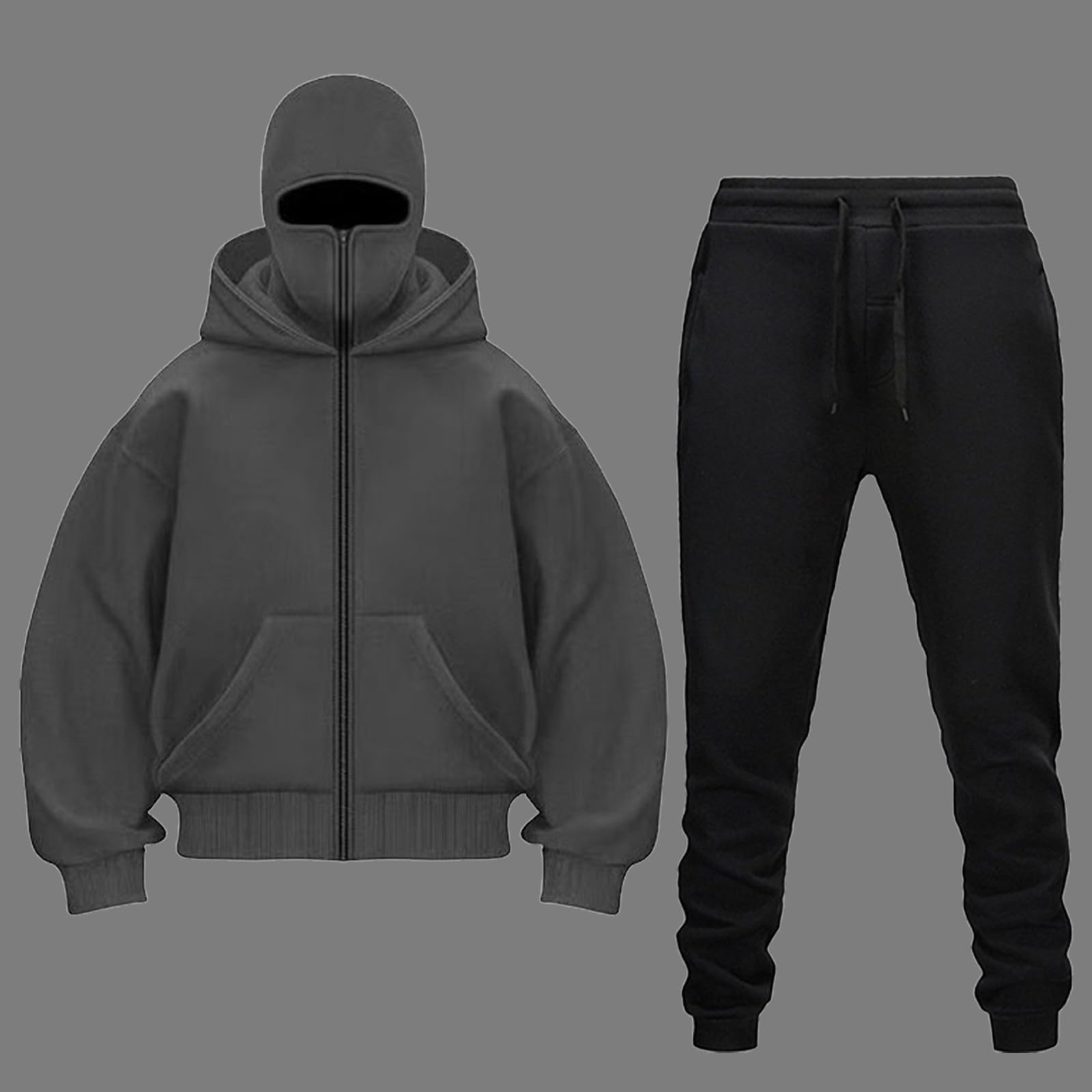 Tuta da Uomo Con Caldo Maschera Felpa Con Cappuccio Con Cerniera E Pantaloni, grigio, TG | Tuta Uomo Set Baggy Inverno Felpe Con Cappuccio Y2K Zip E Pantaloni Di Protezione Antivento Moto Set Lavoro