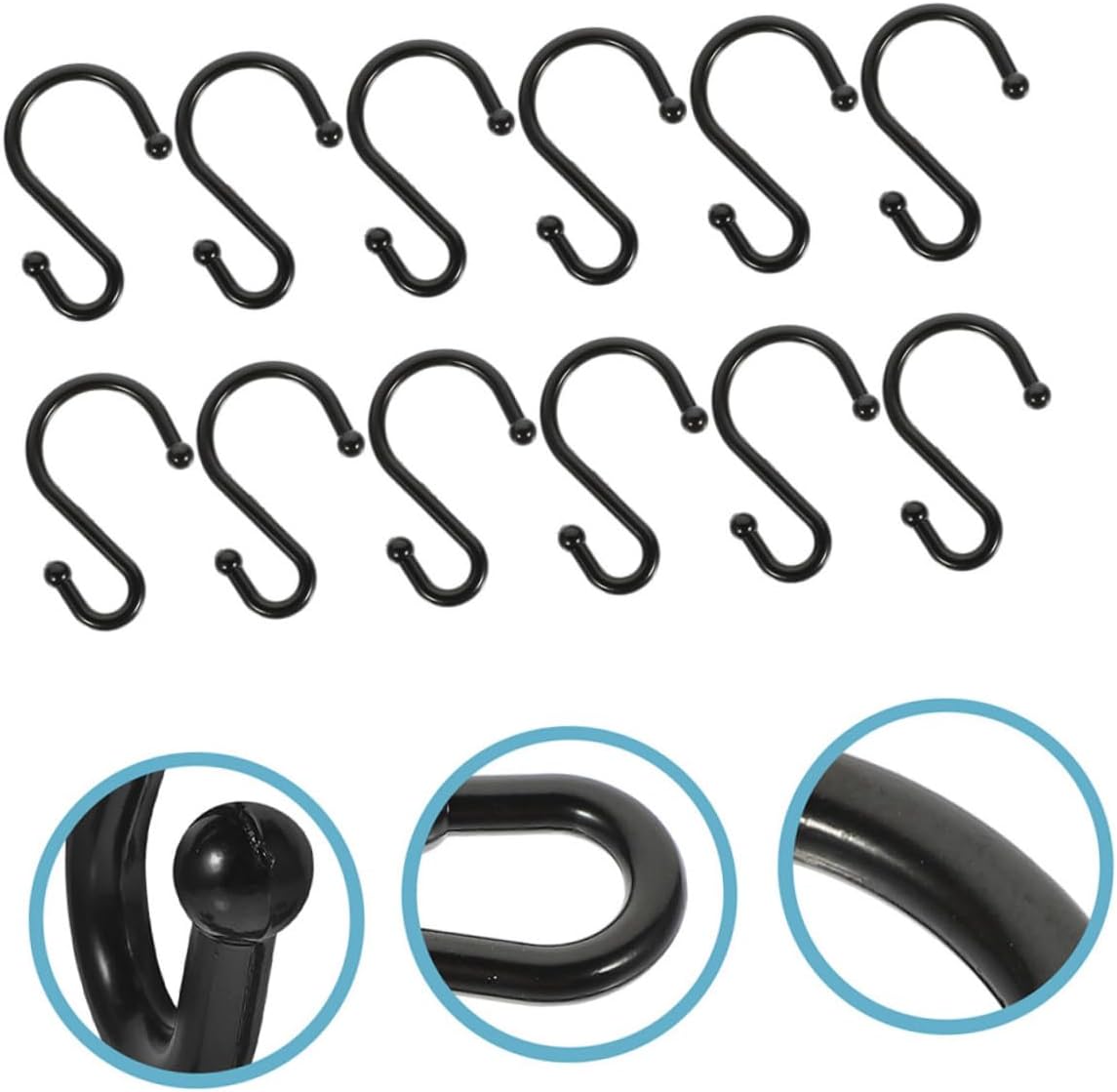 Heavy-Duty S Shaped Zinc Alloy Bath Curtain Hooks Black Metal Shower Curtain Hangers for Bathroom 24pcs Decorative for Shower Rods