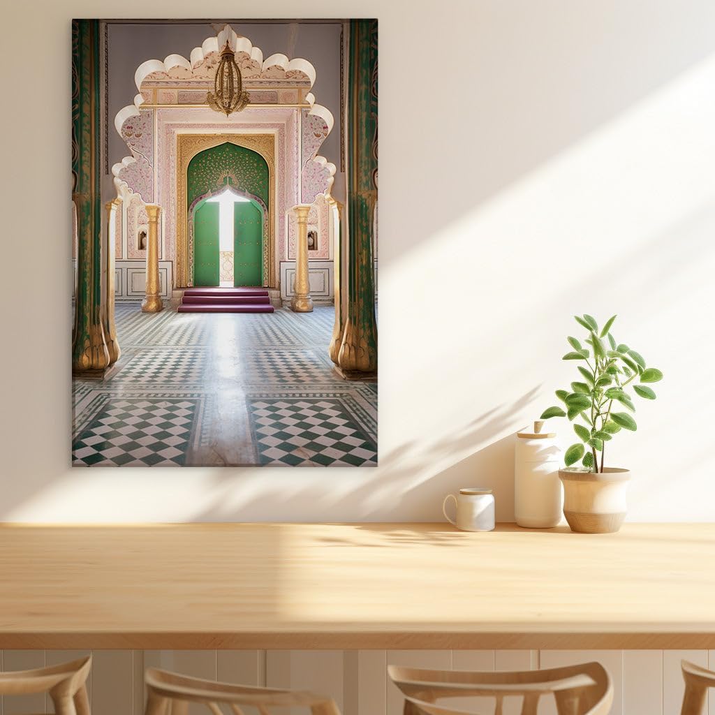 Canvas for Living room. A Gateway to Opulence: Unveiling the Majestic Grandeur of a Palace Corridor, 27 x 18 inch Canvas Wall Art - Ready to Hang - 69x46 cm (27x18 inch)