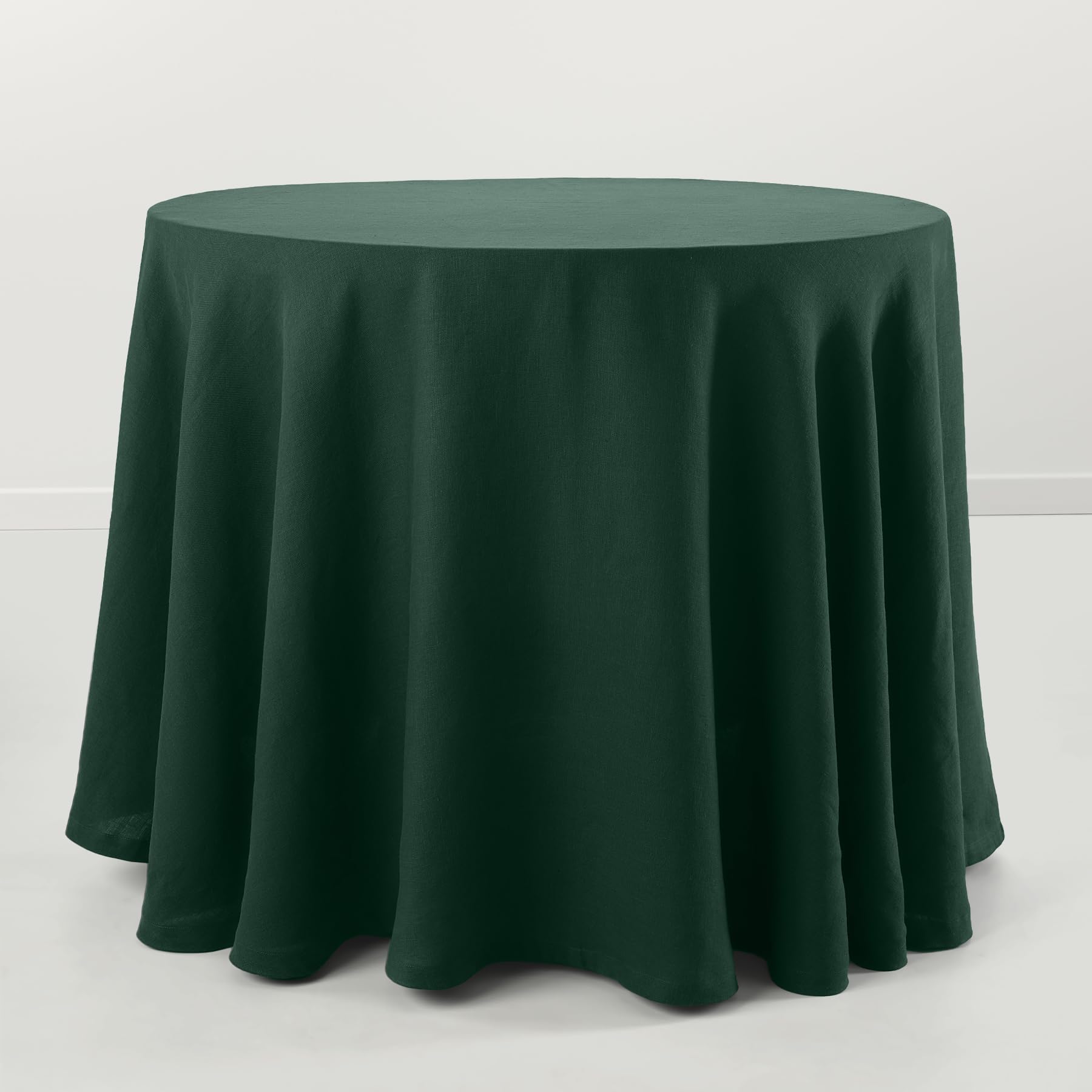 Solino Home 100% Pure Linen Dark Green Round Tablecloth 90 in, Sonoma