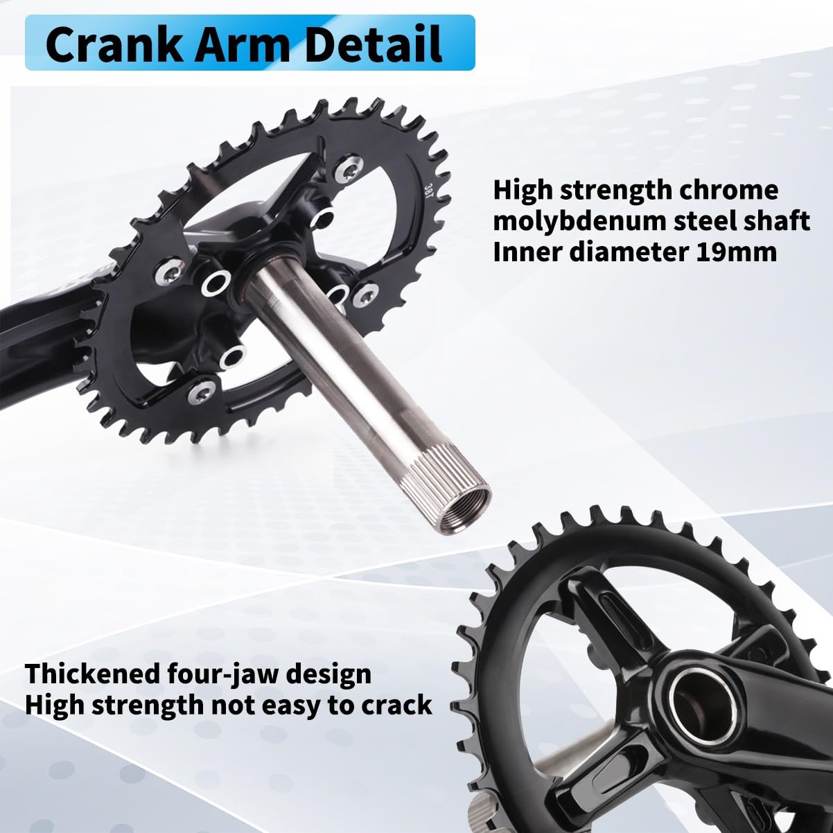 Guarnitura da 170mm/175mm 104/64 con Ingranaggi Ovali da 32T/34T/36T/38T Integrato Cavo Set di Pedivelle in Lega di Alluminio per Bicicletta da Montagna con BB(170mm,38T)