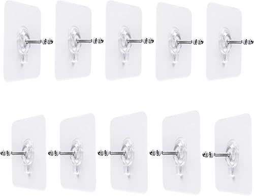 10 ganchos adhesivos para tornillos de montaje en pared, sin rastro, clavos colgantes para baño, cocina, ducha (0.55 pulgadas)