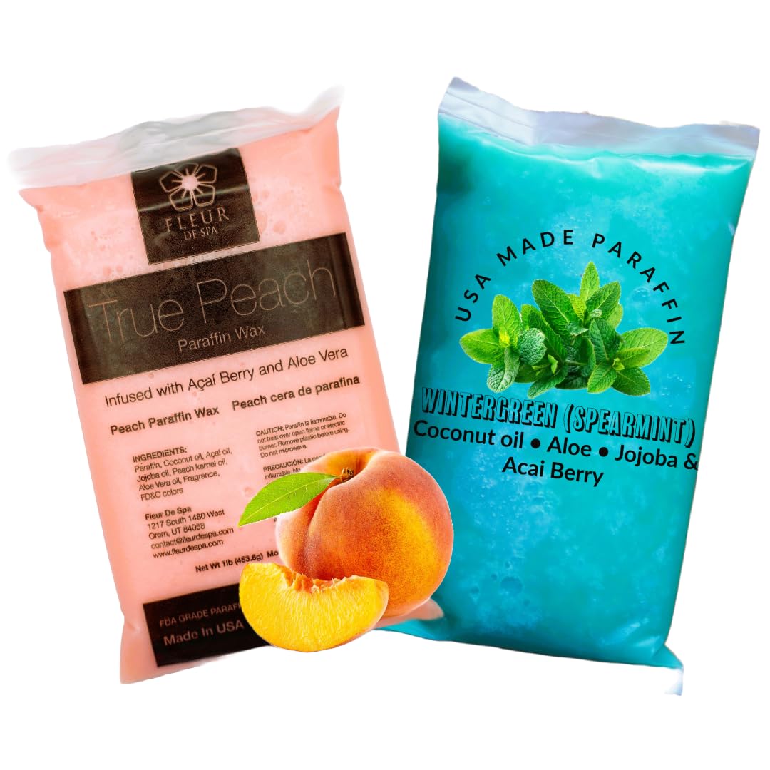 FLEUR DE SPA Paraffin Wax Refill 2lb bundle | Peach & Wintergreen | USA Made | At-Home Spa Experiene Hand & Foot Wax
