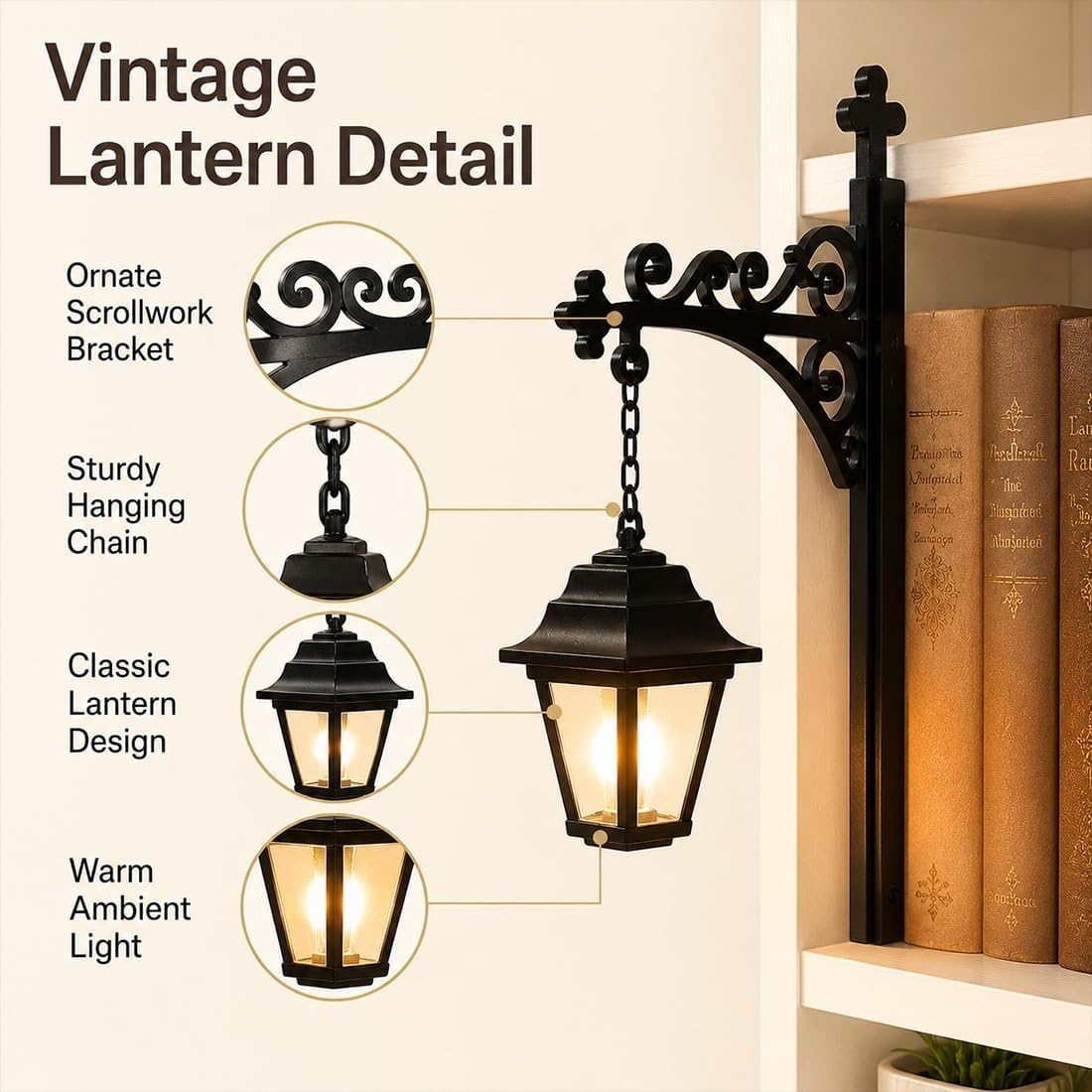 Pealeaf Bücherregal Lampe für Bücherliebhaber, Vintage LED Buch Laterne als dekorative Regalbeleuchtung, gemütliches Nachtlicht für Leseecke, Schreibtisch und Schlafzimmer Dekoration (A3)