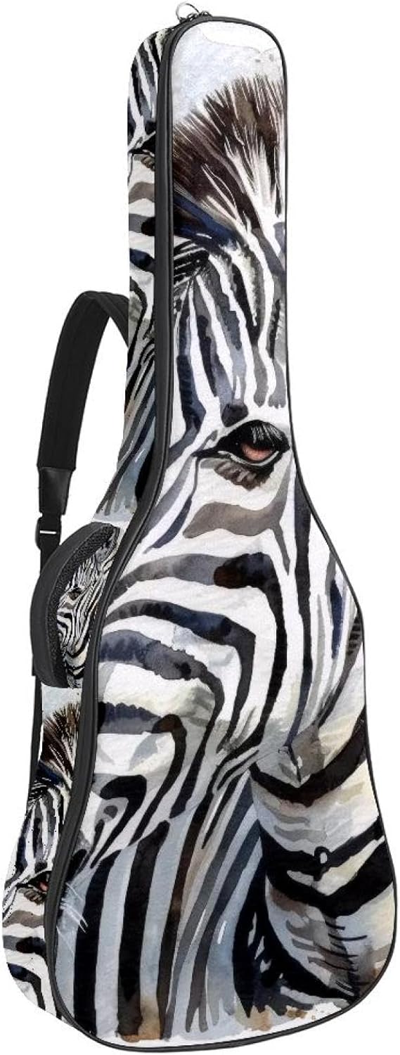40 41 42 Inch Acoustic Guitar Bag, 0.4 In Thick Sponge Padded Guitar Case Gig Bag with Back Hanger Loop and 2 Pockets, Art Zebra Painting