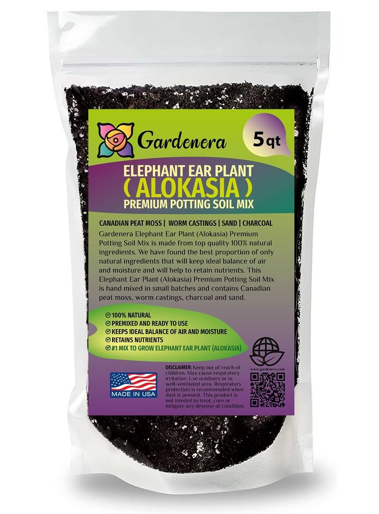 Premium Elephant Ear Plant Soil Mix by Gardenera - Nourishing Formula for Impressive Growth and Eye-Catching Foliage - 5 Quart