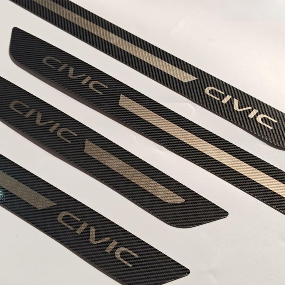 4 placas para umbral de puerta de automóvil, adecuadas para Honda Civic 2021-2025, placas de fibra de carbono, protector de arañazos, accesorio de decoración de estilo de umbral, tiras de