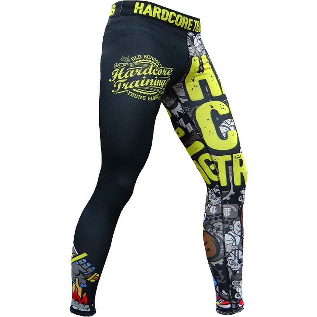 Hardcore Training Doodles Leggings Compressione Uomo Palestra MMA Boxe | Pantaloni Sportivi, Fitness, BJJ, Kick Boxing, Lunghi, Allenamento, Corsa, Pugilato, Combattimento, Estivi