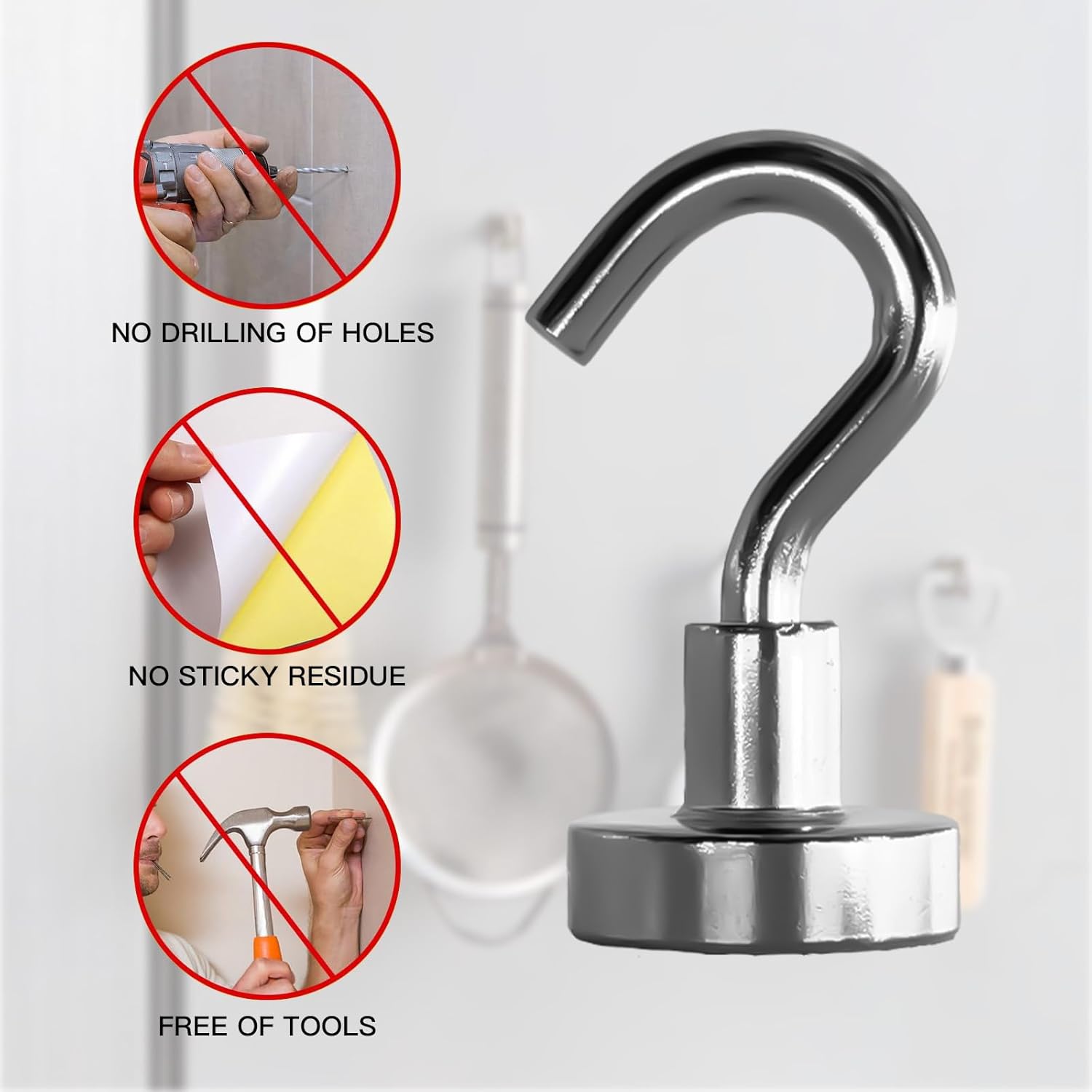Magnetic Hooks, 30lbs Magnet Hooks Strong Magnets Refrigerator Fridge for Classroom Beach Vacation Kitchen Grills Home 10 Pack(Silver)
