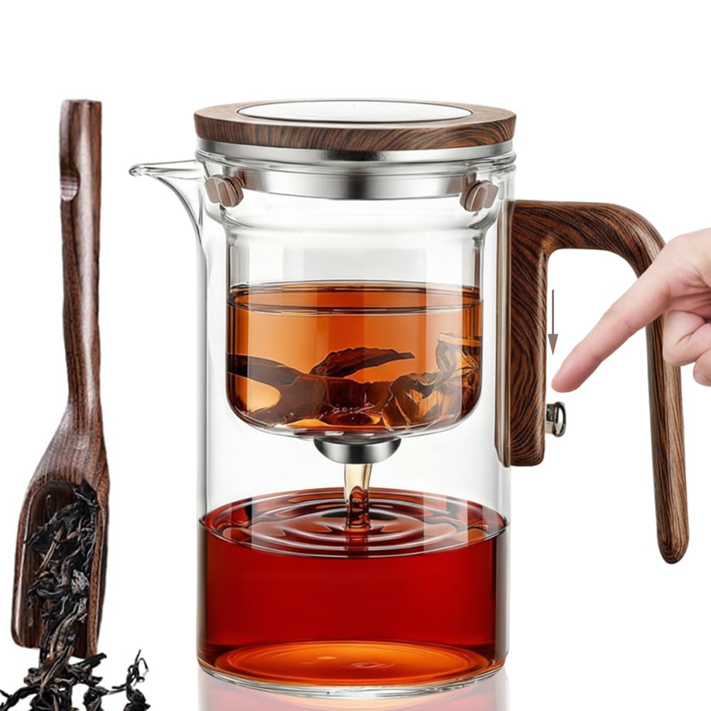 Enchanti Tea Pot, Water Separation Glass Teapot with Wooden Handle, Witchcraft Magical Teapot, Glass Tea pot with Infuser Strainer, Enchantipot Magic Tea Pot (800ml)