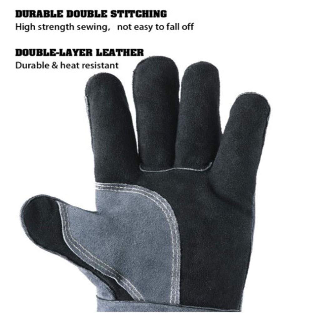 Guanti da Saldatura in Pelle Forgiati Resistenti Al Calore/Resistenti All'usura,Guanti da Barbecue/da Campeggio/da Cucina Con Manica Lunga 40,6 Cm,Guanto da Saldatore Con Supporto Per Stufa,2 Paia