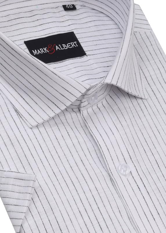 Image of MARK & ALBERT Men's Half Sleeve Cotton Linen Striped Shirt