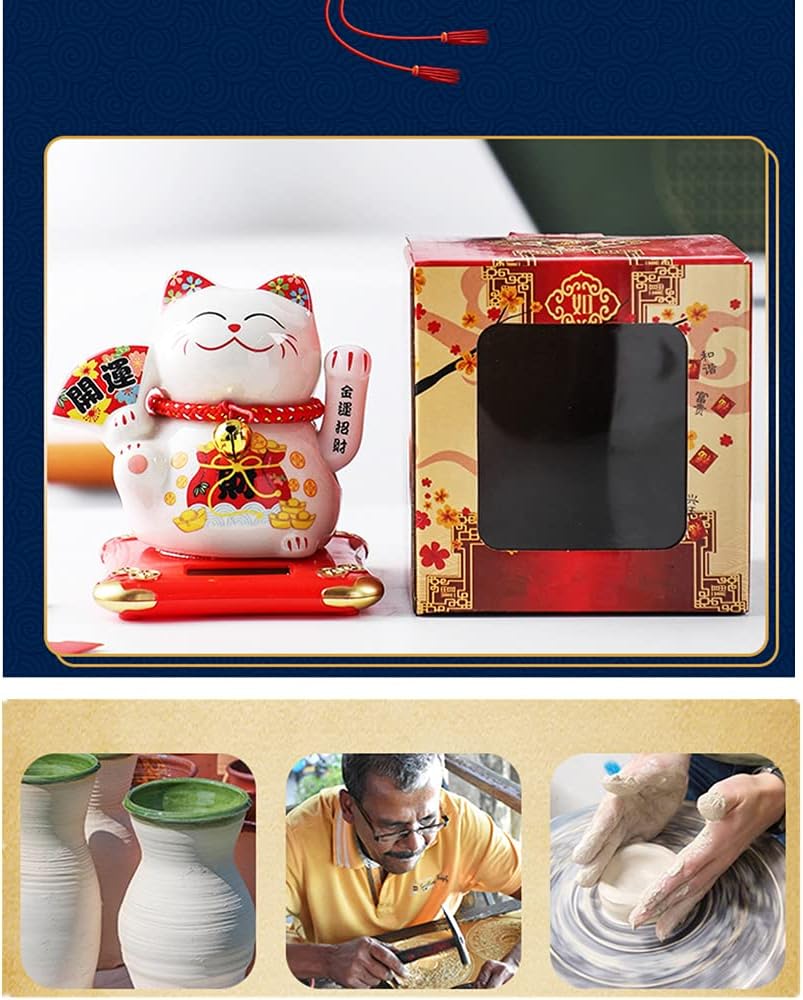 5 1/2”Maneki Neko-Solar Waving Cat,Good Lucky Cat Waving Cats Placed On The Car, Desk Or Bedside for Home or Office, Gift for Friends or Colleagues