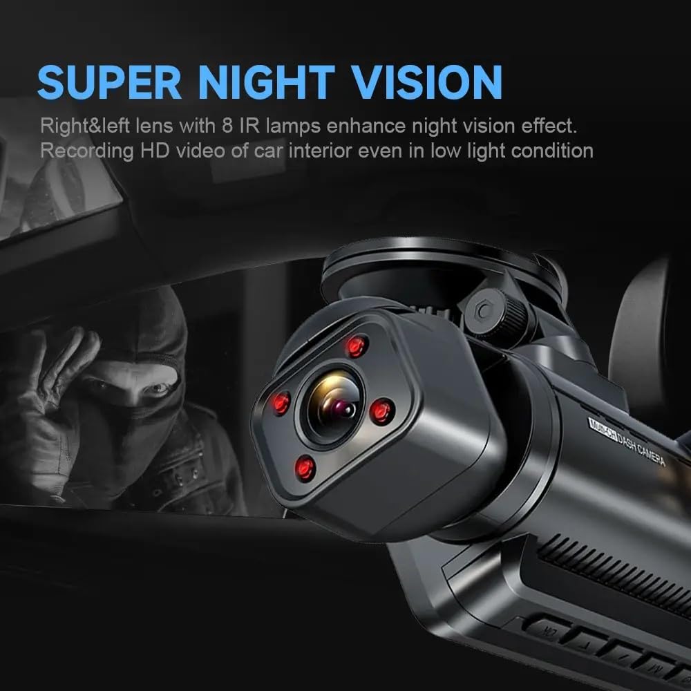 Telecamera posteriore a 360 gradi per auto 1080P Full HD fotocamera 3" LCD monitor 24h modalità parcheggio randale monitoraggio dashcam rilevamento del movimento, GPS integrato, visione notturna,