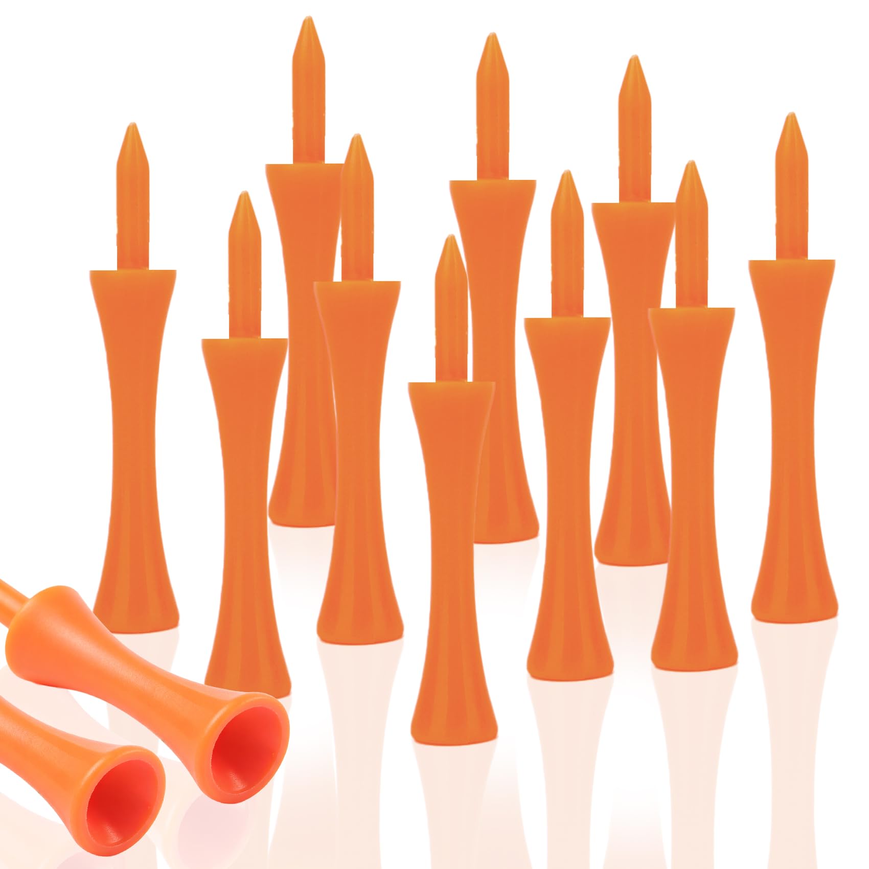 Yicelerate 100Pcs Golf Tees Plastic Orange Castle Golf Tees 70mm, Portable Golf Course Accessories Orange Tee for All Level Golfers, Bright Colors Visible, Ideal for Practice & Tournament Play