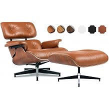 Top Grain Leather, Mid Century Chaise Lounge Chair and Ottoman, Modern Chair Classic Design, Heavy Duty Base Support for Living Room Study Lounge Office, Palisander-Brown, Heightening