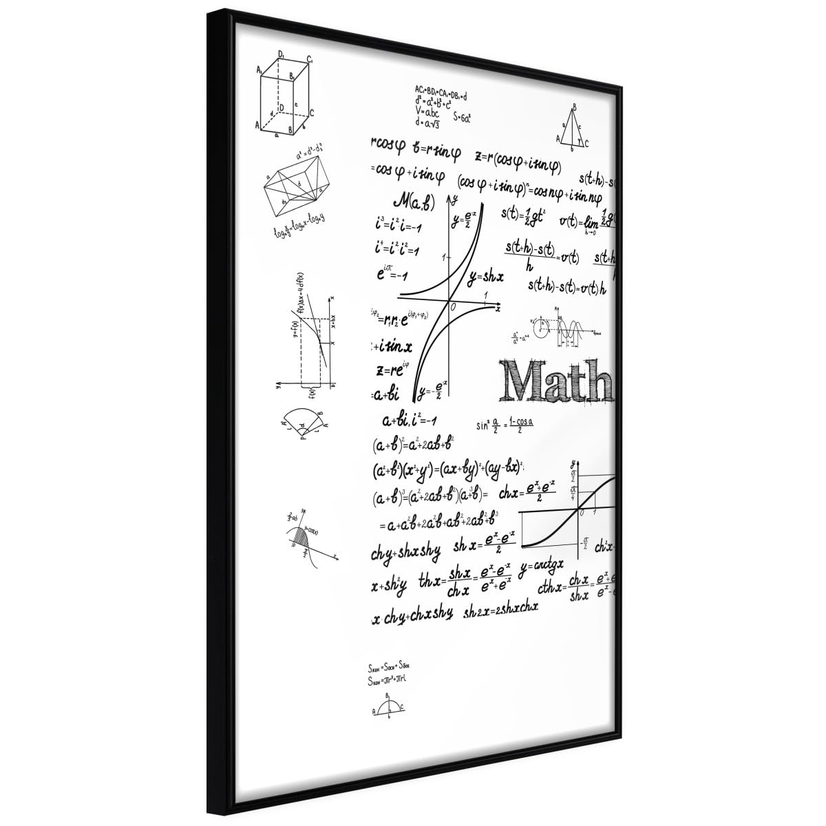Math Formulas affiche murale avec cadre noir 30x42 poster scientifique design
