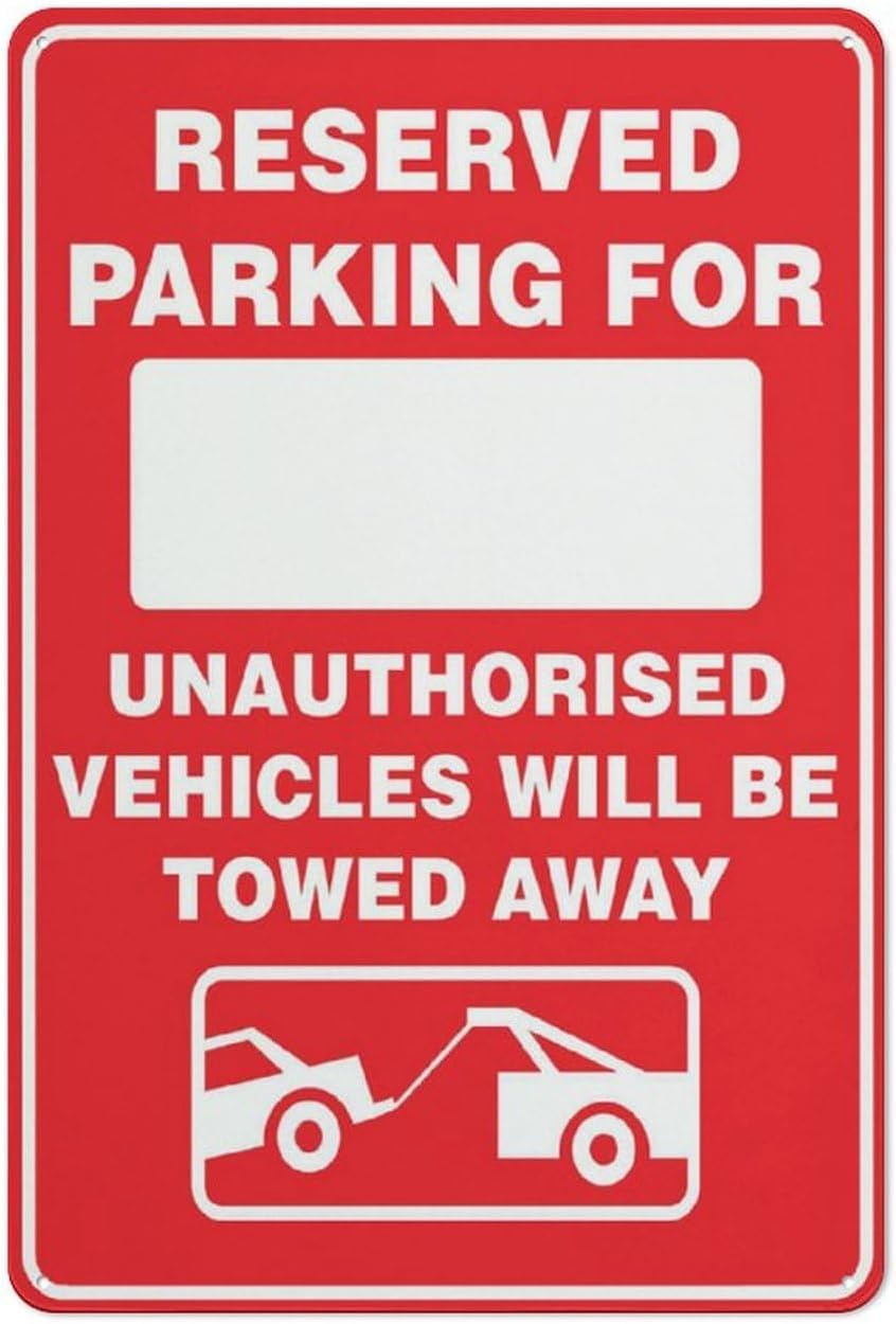 Reserved Parking Unauthorized Vehicles Towed Rust Free Aluminum Sign - Easy to Read Decor with Pre-Drilled Holes for Home Farm Yard - 16x12 Inch​