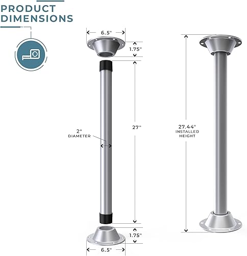 Miniatura 6 de Manufacturers' Select ITC SurFit - Sistema de patas de mesa para RV o barco, montaje en superficie, paquete de un paquete (plateado, 27 pulgadas)