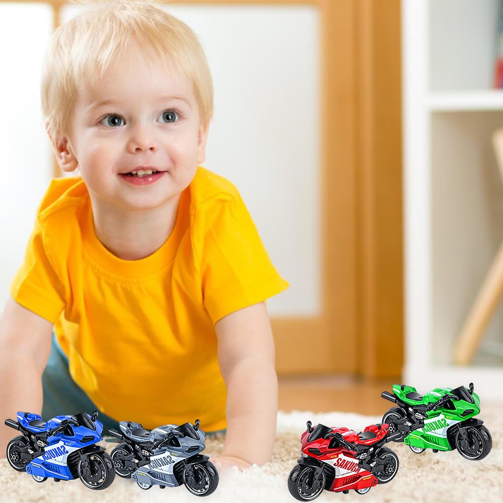 Juguete de Motocicleta de Aleación Juguete de Modelo de Motocicleta Motorcycle Toys Decoración de Motocicletas Juegos Educativos Regalo De Fiesta De Cumpleaños para Niños Niñas 4pcs