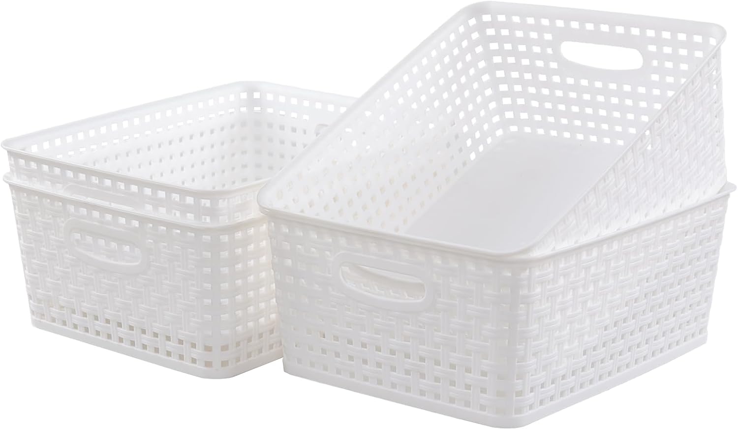 Plastic 8 L Storage Baskets, Medium Kitchen Baskets, White, 4 Packs