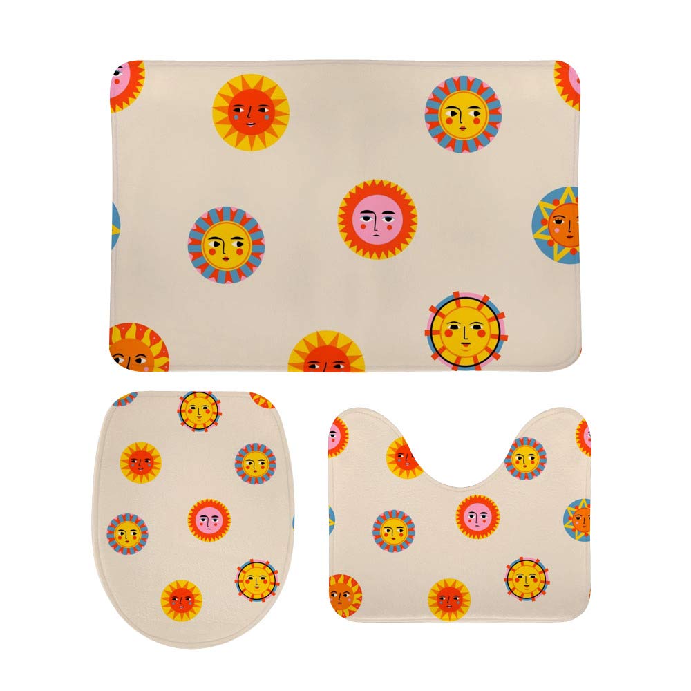 Tapis de salle de bain soleil lot de 3 avec contour WC U en mousse