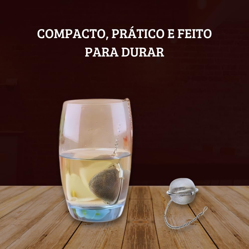 Infusor de Chá em Aço Inox 4,5cm Individual – Coa e Peneira Todos os Tipos de Chá – Durável, Prático e Fácil de Limpar