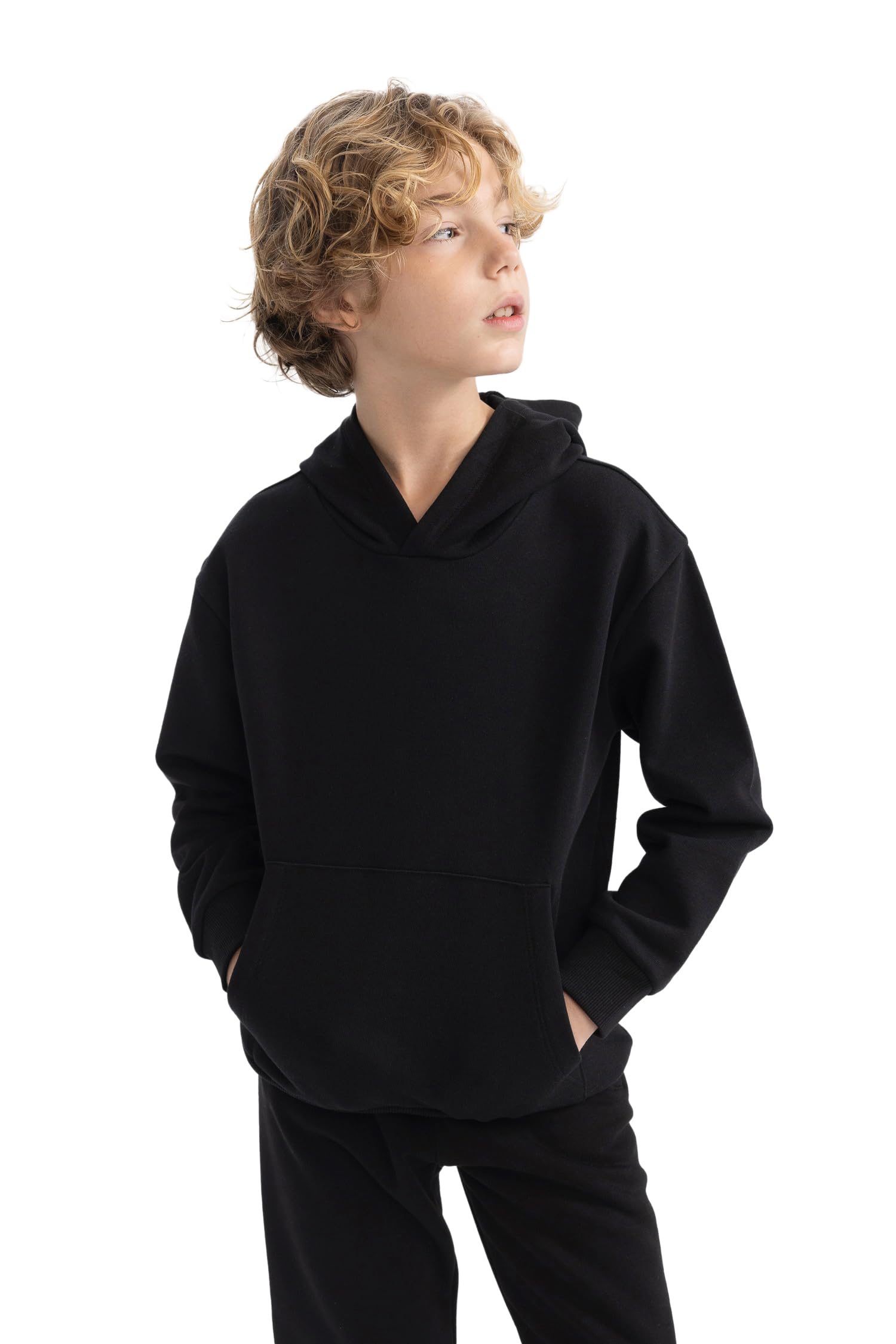 Erkek Çocuk Basic Düz Kapüşonlu Sweatshirt