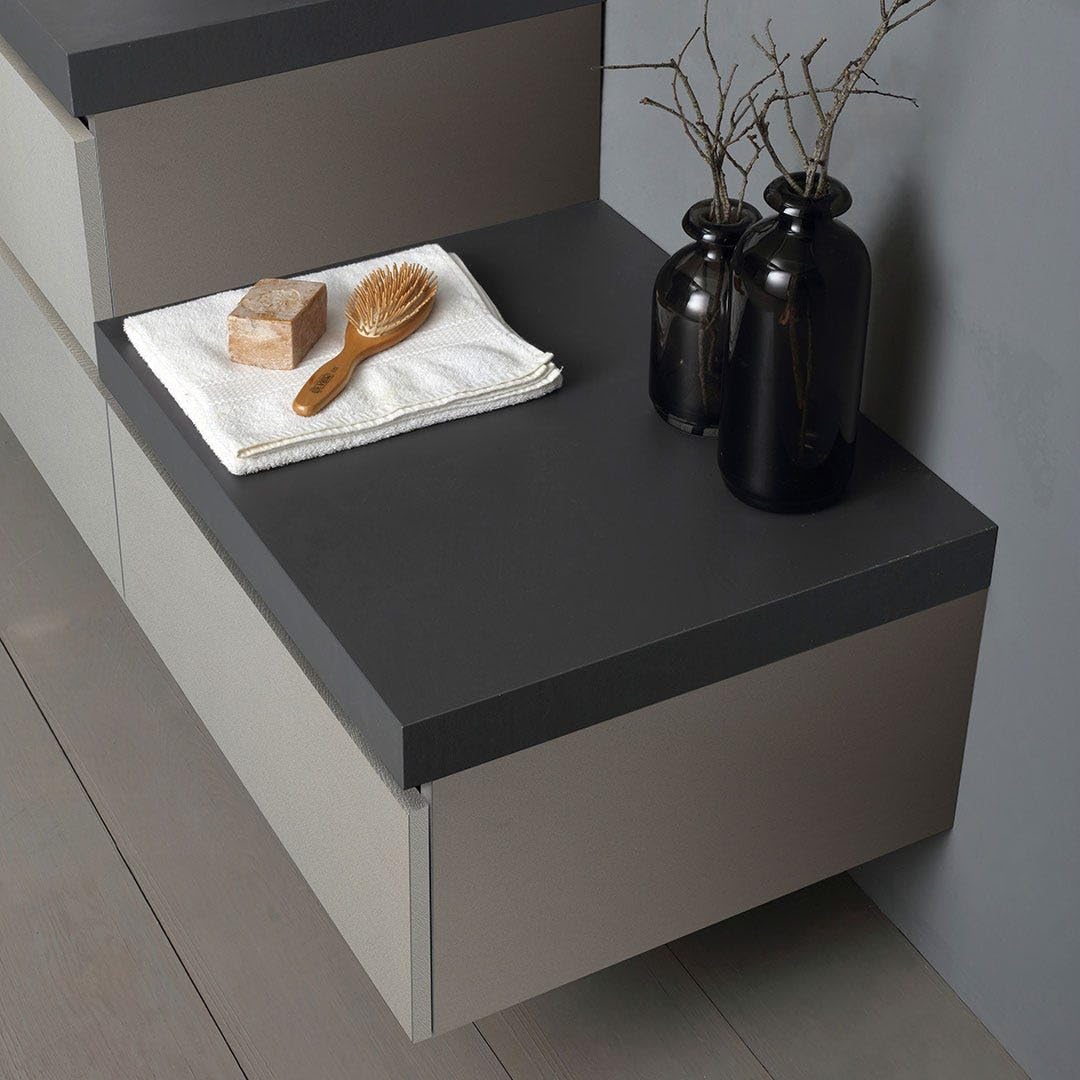 Kiamami Valentina Mobile Bagno Sospeso 150 Cm Grigio Perla Top Antracite