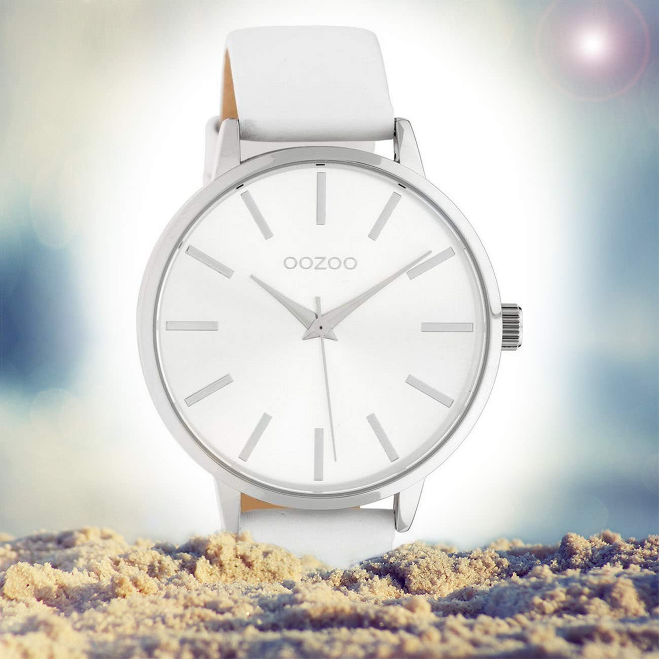 Oozoo zegarek damski ze skórzanym paskiem 42 mm srebrny/biały C10610