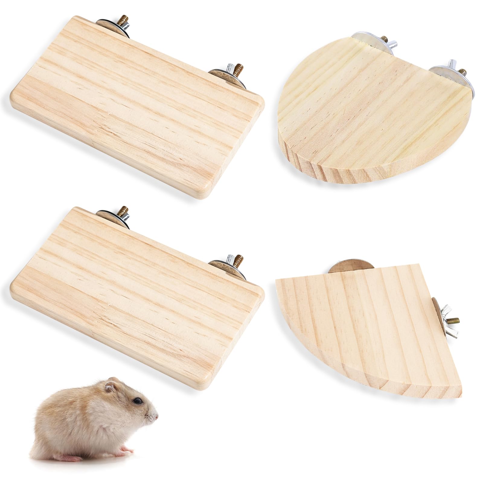 4 Pack Bird Platform, Flat Wooden Bird Perches for Cage Accessories Parrot Perch Climbing Platform for Small Animals Cockatiel Rat Hamster Conure (3 Shapes)