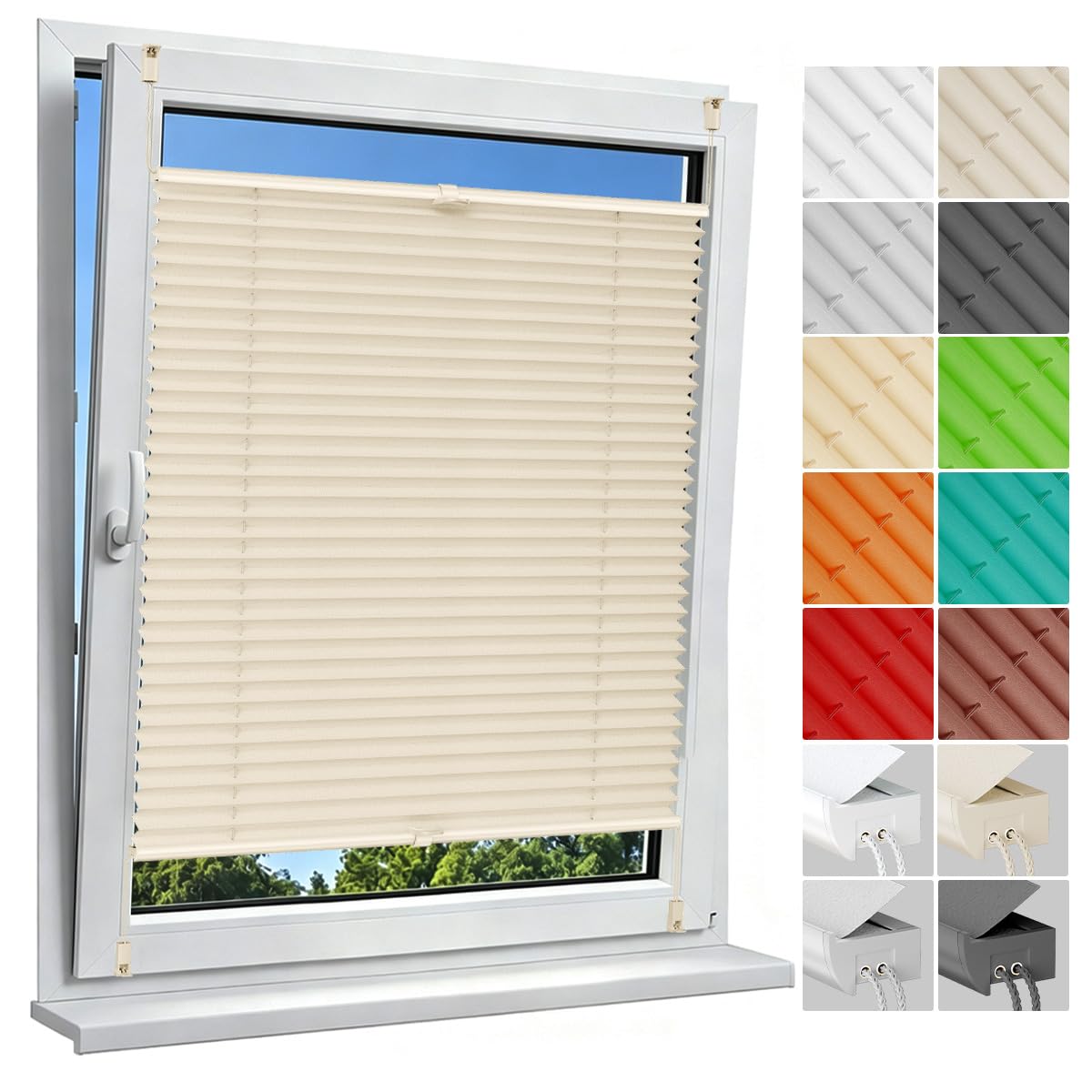 Allesin Plissee ohne Bohren Plissees Klemmfix Beige 55x160cm(BxH), Plisseerollo Faltrollo mit Klemmträger, Jalousie Rollos für Fenster und Tür, Sichtschutz und Sonnenschutz
