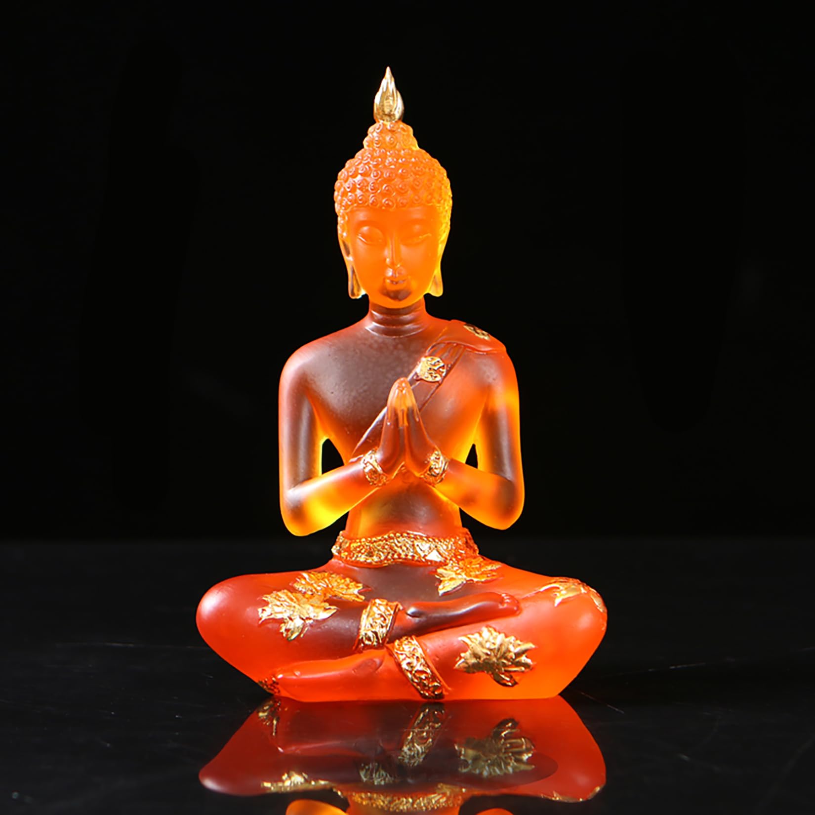 Nnycc Orange Crystal Resin Buddha Statue Indoor Meditation Decor,Thai Sitting Buddha Figurine Spiritual Gifts For Tabletop Zen,,S