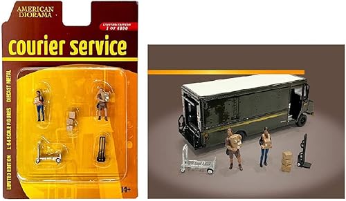 Courier Service - Juego de 5 figuras fundidas a presión (2 figuras de trabajo y 3 accesorios) Ltd Ed a 4800 piezas para modelos de escala 164 por